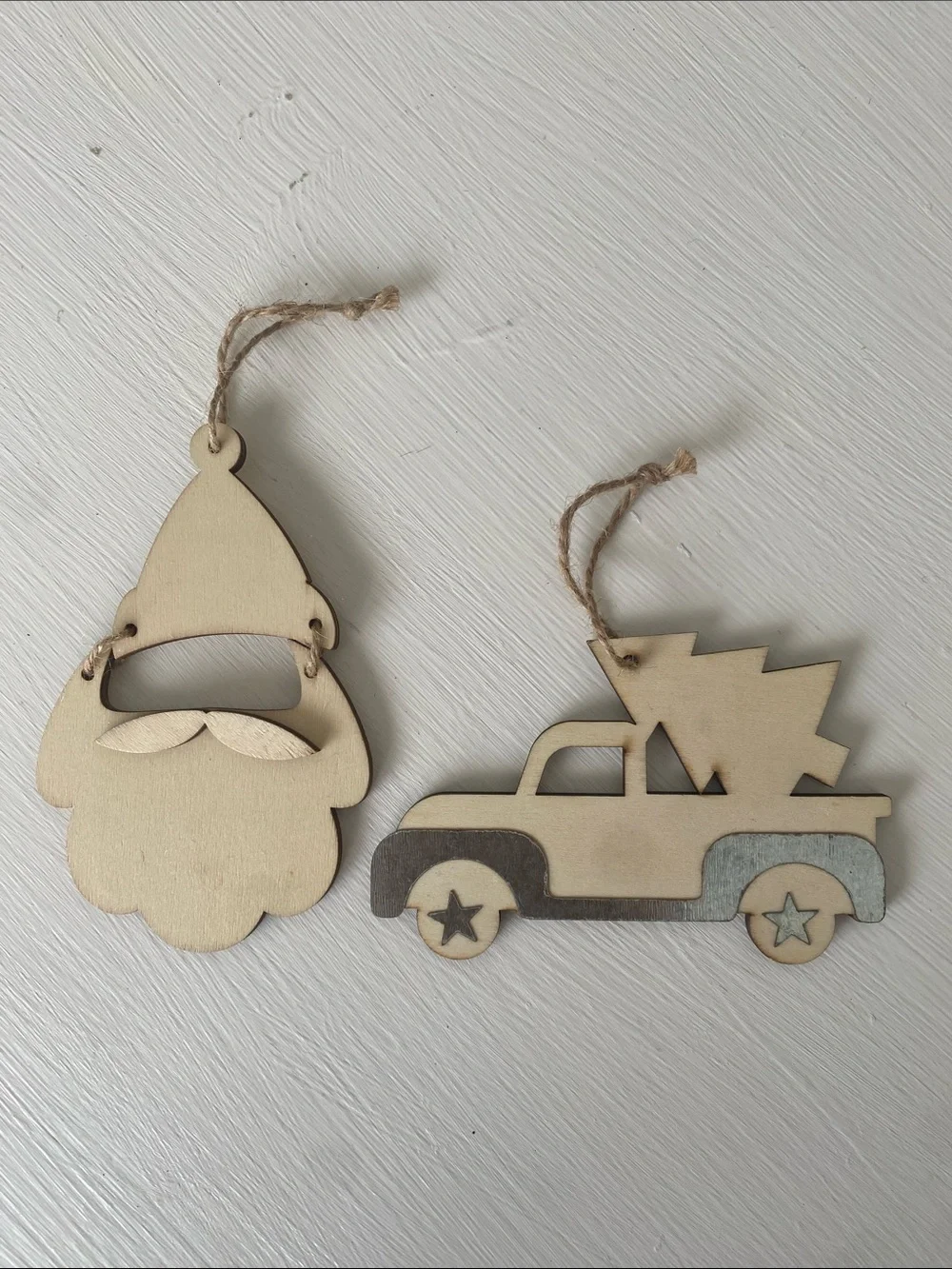 Rustic Farmhouse Wooden Santa & Truck Holiday Ornaments, Wood & Metal Accents